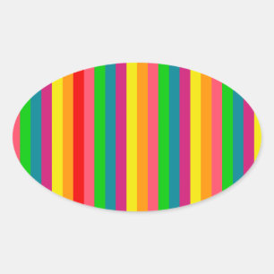 Adesivo Oval Padrão de faixas verticais do arco-íris multicolor