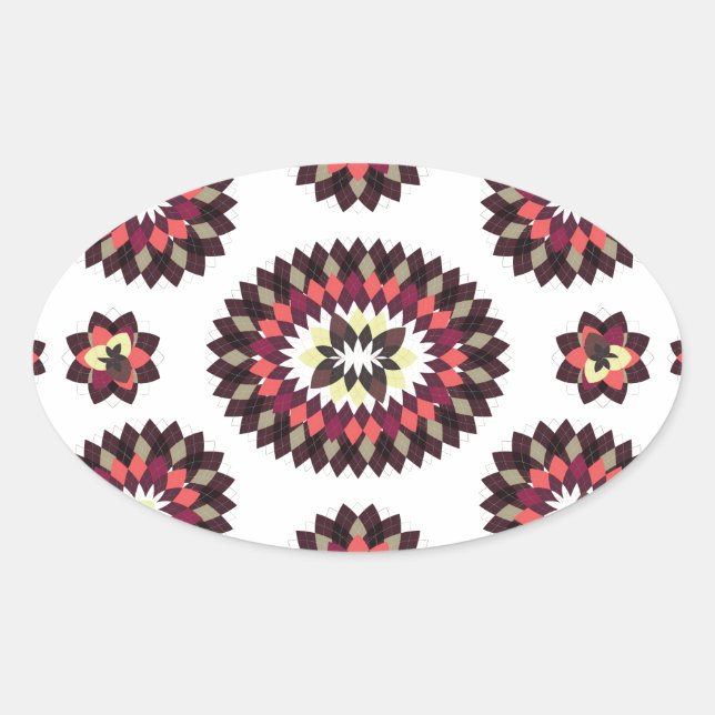 Adesivo Oval Padrão de Flor Mandala (Frente)