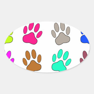 Adesivo Oval Padrão de Impressão da Pata de Cachorro Multicol
