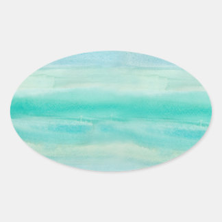 Adesivo Oval Padrão de lavagem de aquarela azul