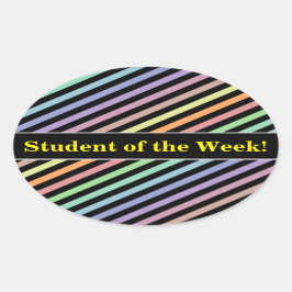 Adesivo Oval Padrão de Linhas de Cores Pretas e Pastel do Aluno