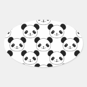 Adesivo Oval Padrão De Panda Kawaii Em Preto E Branco