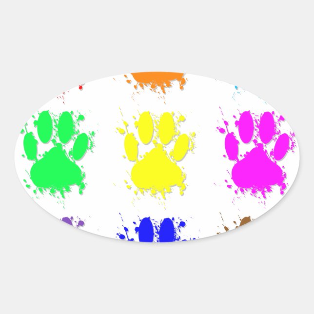 Adesivo Oval Padrão de Pata do Cachorro de Tinta (Frente)