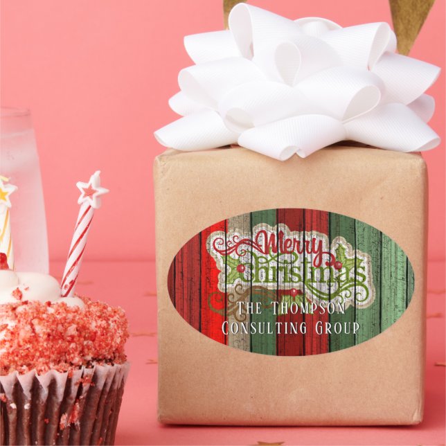 Adesivo Oval Padrão de Pavimentos de Madeira Vermelho Verde Per (Festa)