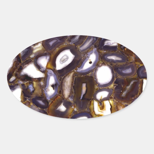 Adesivo Oval Padrão de pedra de Agato Branco-Castanho-Púrpura (Frente)