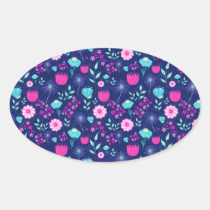 Adesivo Oval Padrão floral fofo de fundo