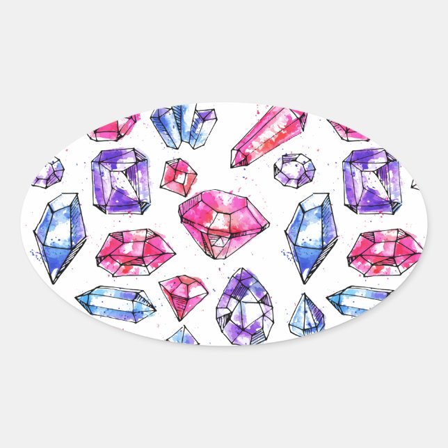 Adesivo Oval Padrão Gem Cute (Frente)