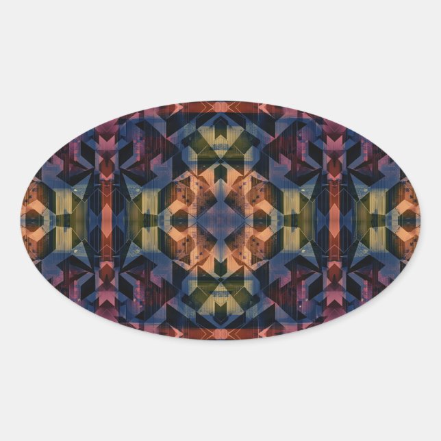 Adesivo Oval Padrão geométrico multicolorido com flor marrom (Frente)