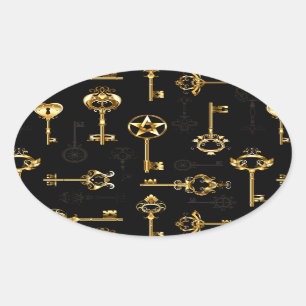 Adesivo Oval Padrão sem falhas com chaves de Ouro