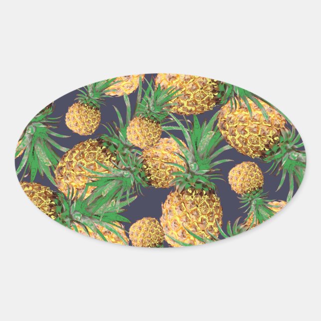 Adesivo Oval Padrão Tropical Yummy Pineapple (Frente)