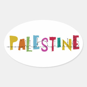 Adesivo Oval PALESTINA Nome Árabe Colorido