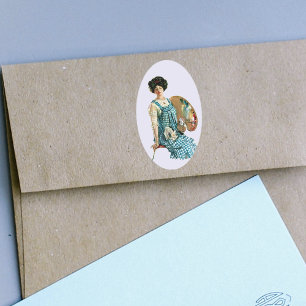 Adesivo Oval Paleta Dama Painter, Artista Vitoriana Vintage