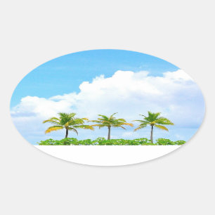 Adesivo Oval Palmeiras personalizadas céu azul nuvens modelo em