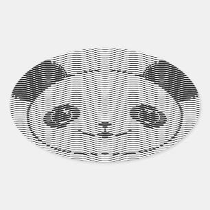 Adesivo Oval Panda Bear Face On Wave Patterno
