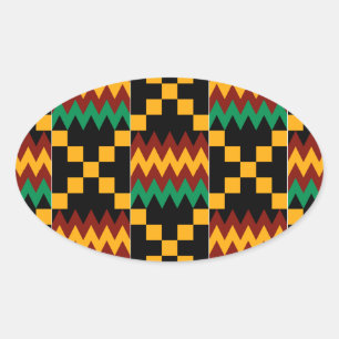Adesivo Oval Pano preto, verde, vermelho, e amarelo de Kente