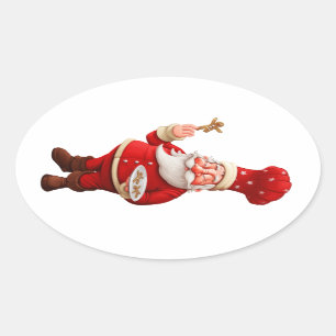 Adesivo Oval Papai Noel coze homens de pão-de-espécie