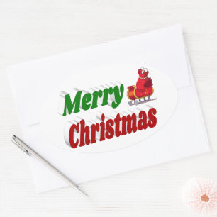 Adesivo Oval Papais noeis de Natal Feliz Testemunha Verde Verme