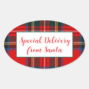 Adesivo Oval Papais noeis de Xadrez de Natal do Royal Stewart P
