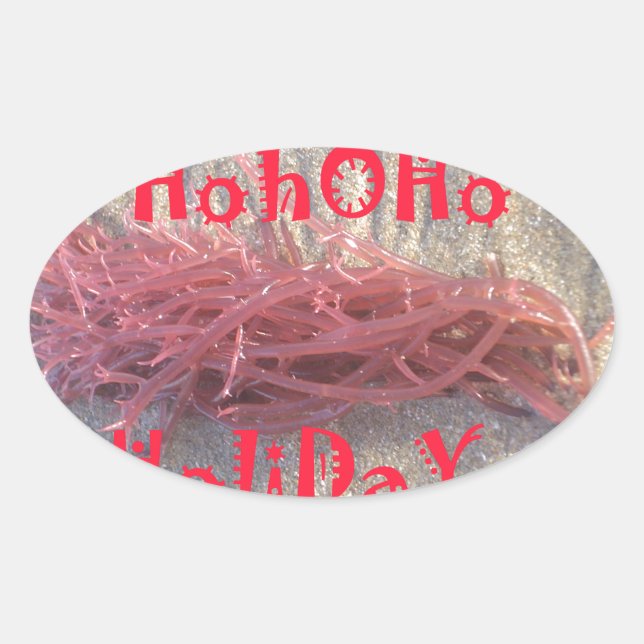 Adesivo Oval Papais noeis HoHo Feliz Natal das cores da praia (Frente)