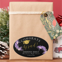 Adesivo Oval Parabéns de Graduação Floral Personalizada e Elega