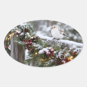 Adesivo Oval Pardal-da-neve de Natal