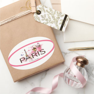 Adesivo Oval Paris França Torre e Lâmpada Eiffel