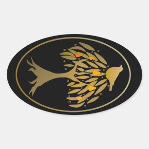 Adesivo Oval Partucho em uma árvore de pera Dourada