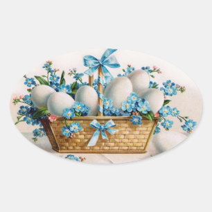 Adesivo Oval Páscoa Basket com Forget-Me-Nots