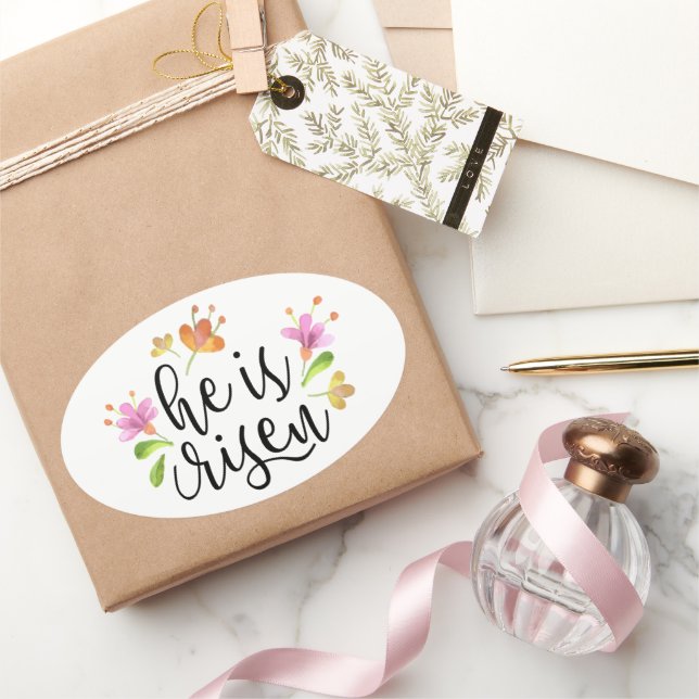 Adesivo Oval Páscoa Matthew 28:6 Ele é Risen (Presentear)