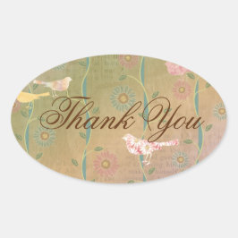 Adesivo Oval Pastel Flower Birds Agradeço Ao Vosso Vestido