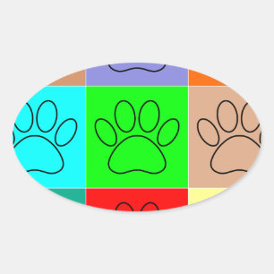 Adesivo Oval Patas de Cachorro Fofo em Quadrados