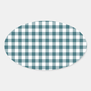 Adesivo Oval Pavão Azul (Teal Escuro ou Aqua) e Gingham Branco
