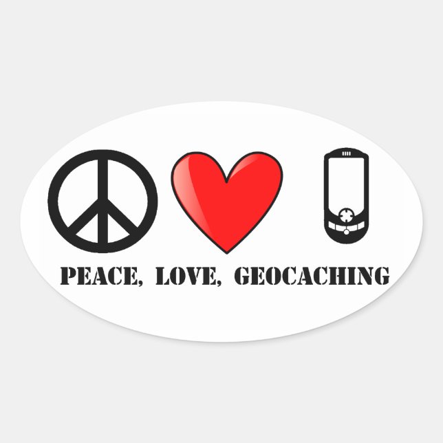 Adesivo Oval Paz, Amor e Geocaching (Frente)