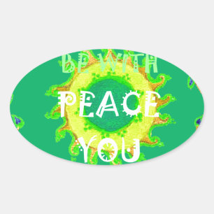 Adesivo Oval Paz Esteja Consigo: Verde Inspiracional e Amarelo