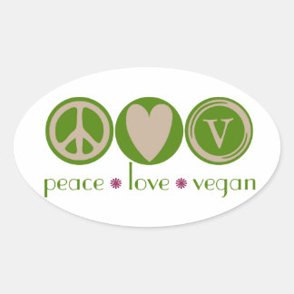 Adesivo Oval Peace Love Vegan