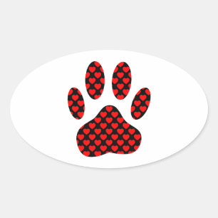 Adesivo Oval Pegada de Cachorro com Corações