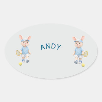 Adesivo Oval Pegatina Ovalada Cute Bunny School Name Label