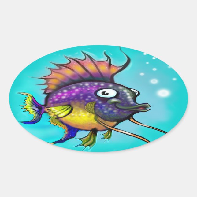 Adesivo Oval Peixe Arco-Íris (Frente)