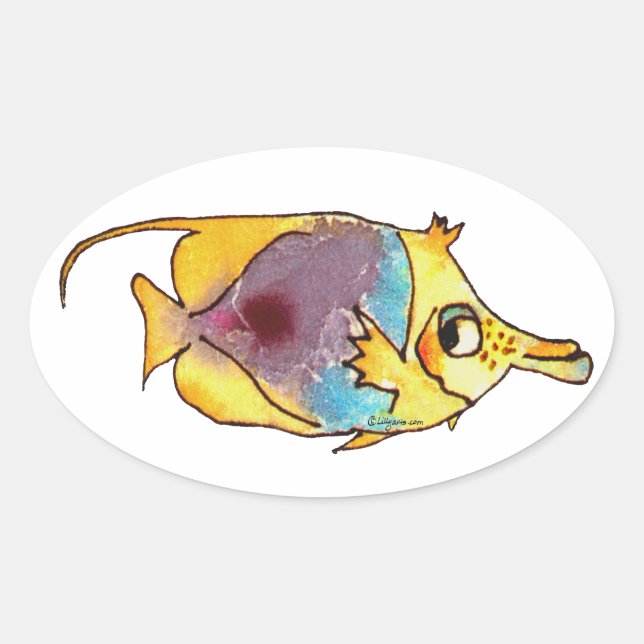 Adesivo Oval Peixe-Butterflyfish Cuta-Enxertado (Frente)
