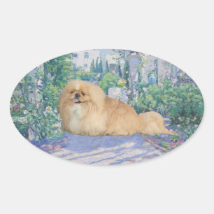 Adesivo Oval Pekingese em Lavanda