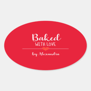 Adesivo Oval Pelado com nome vermelho de amor