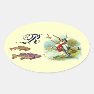 Adesivo Oval PELICAN FISHING MONOGRAM, creme