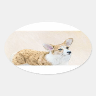 Adesivo Oval Pembroke Welsh Corgi - Pintura Original para Cacho