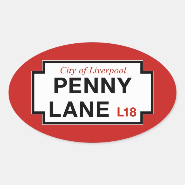 Adesivo Oval Penny Lane, Street Sign, Liverpool, Reino Unido (Frente)