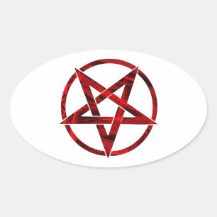Adesivo Oval Pentagrama do diabo vermelho