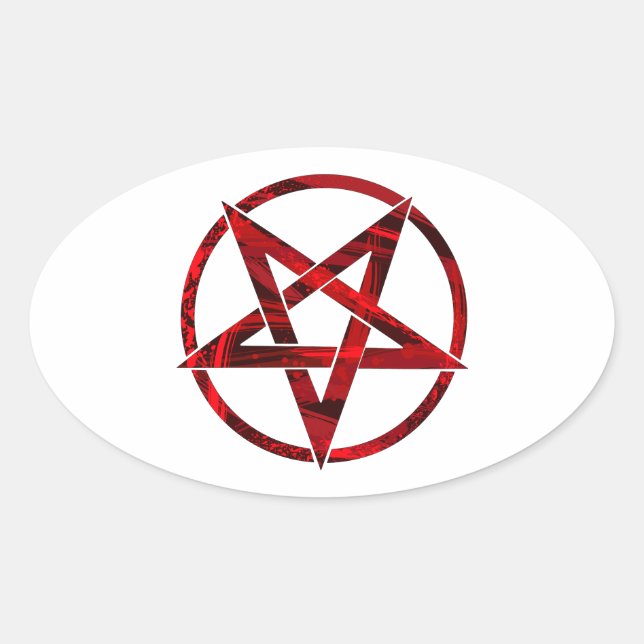 Adesivo Oval Pentagrama do diabo vermelho (Frente)