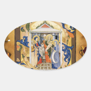 ADESIVO OVAL PERGAMINHO FLORAL DO NATAL DA NATIVIDADE
