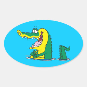Adesivo Oval personagem de desenho animado do crocodilo do bobo