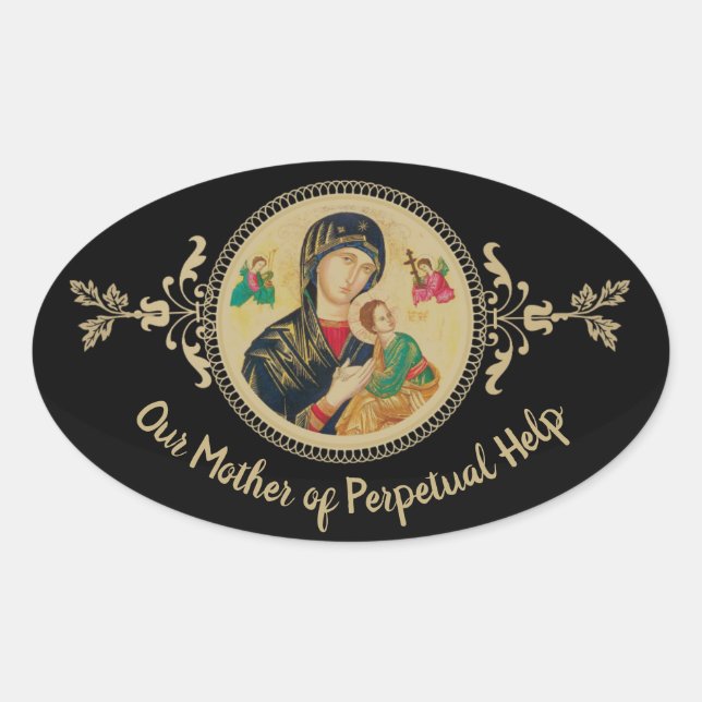 Adesivo Oval Personalizada Nossa Mãe da Ajuda Perpétua (Frente)