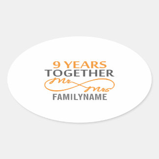 Adesivo Oval Personalizado Sr. e Sra. 9º Aniversário